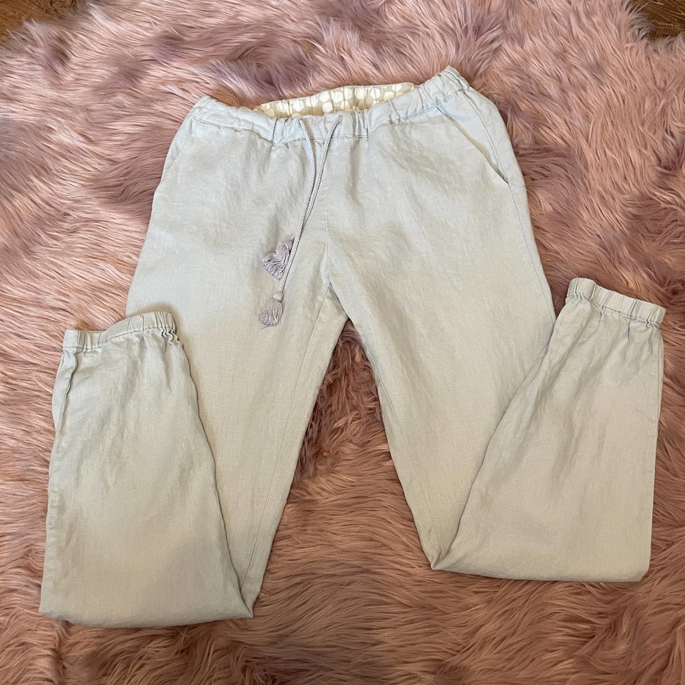 Boden Light Gray Linen-Blend Drawstring Joggers